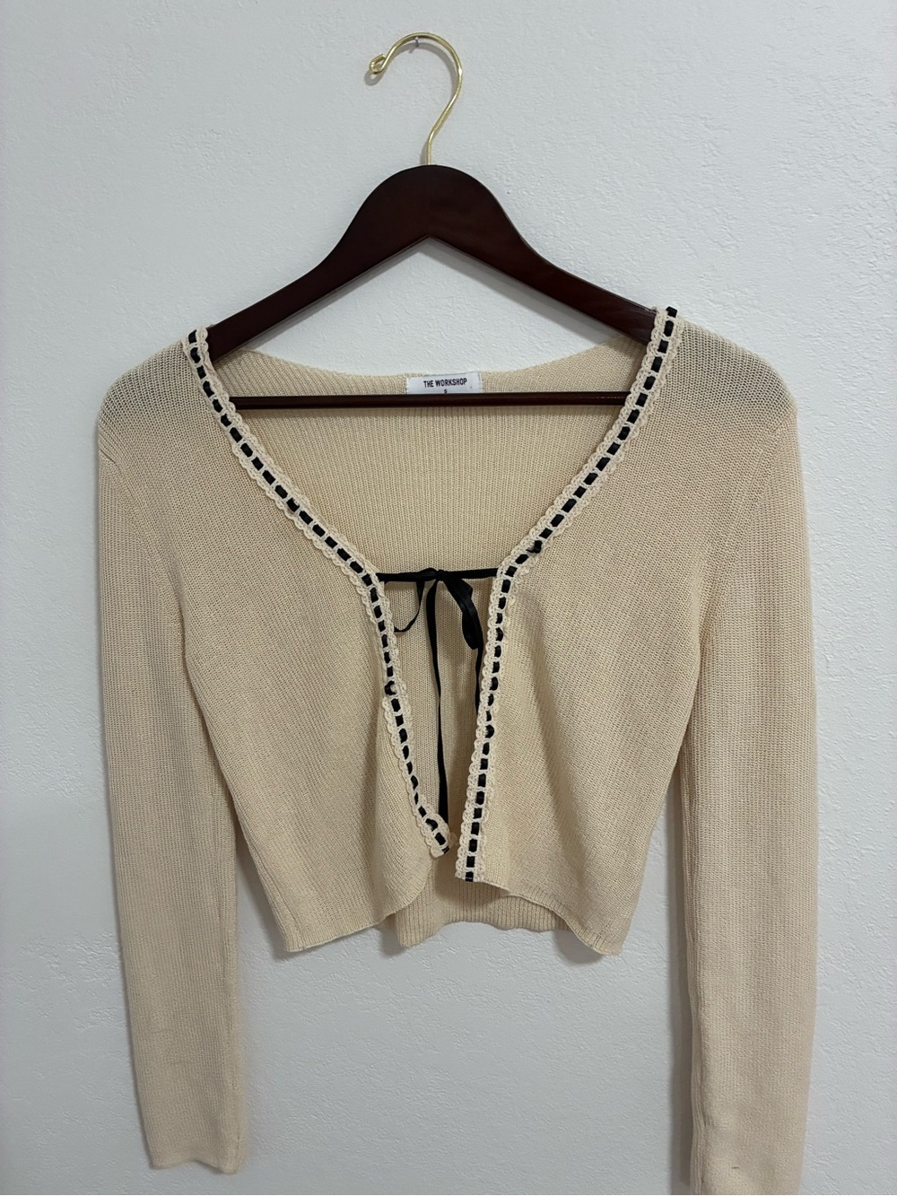 Workshop Republic Clothing Cream Cropped Cardigan with Black Trim